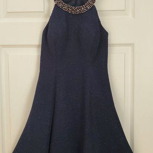 Betsy & Adam Women's Glitter Embellished Neckline Cocktail Dress